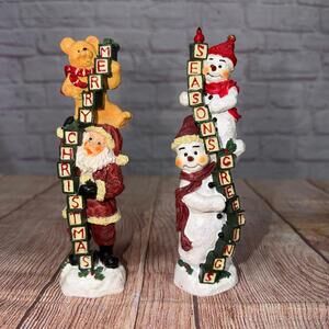Vintage Christmas Santa and Snowman Figurines